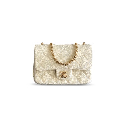 CHANEL MINI EVENING BAG, IMITATION PEARLS & GOLD-TONE METAL WHITE 295848 (20*10*7cm)